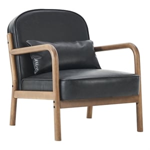 Pemberly Row Mid-Century Faux Leather Solid Wood Accent Chair Black Walnut