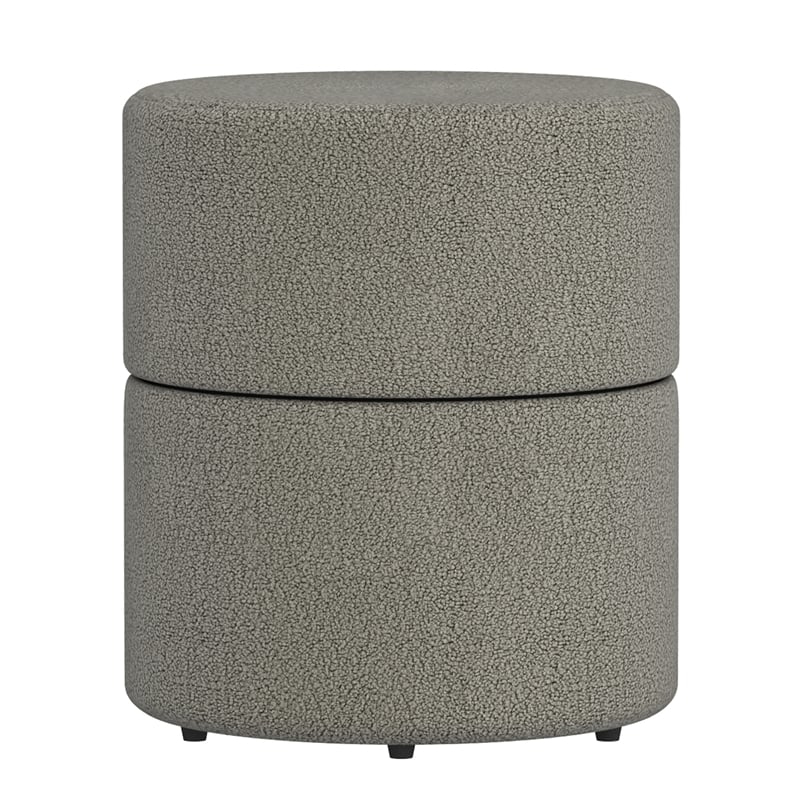 Pemberly Row Contemporary Boucle Fabric Round Ottoman in Gray