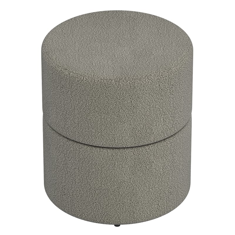 Pemberly Row Contemporary Boucle Fabric Round Ottoman in Gray