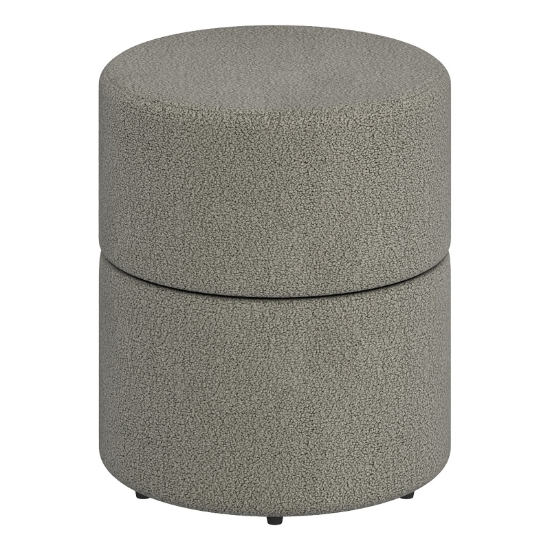 Pemberly Row Contemporary Boucle Fabric Round Ottoman in Gray
