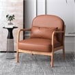 Pemberly Row Mid-Century Faux Leather Solid Wood Accent Chair Saddle Walnut
