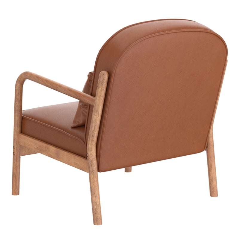 Pemberly Row Mid-Century Faux Leather Solid Wood Accent Chair Saddle Walnut