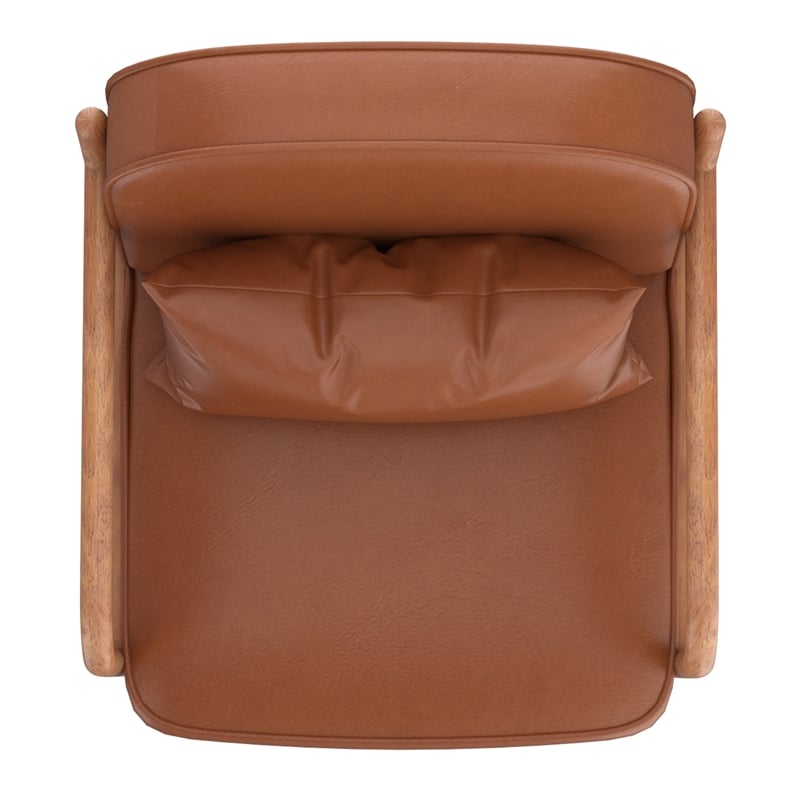 Pemberly Row Mid-Century Faux Leather Solid Wood Accent Chair Saddle Walnut
