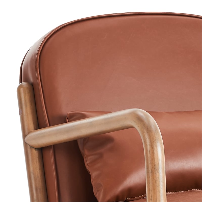 Pemberly Row Mid-Century Faux Leather Solid Wood Accent Chair Saddle Walnut