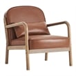 Pemberly Row Mid-Century Faux Leather Solid Wood Accent Chair Saddle Walnut