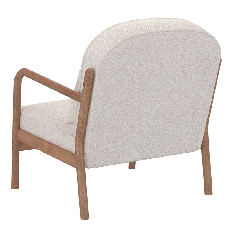 Pemberly Row Mid-Century Modern Boucle Fabric Accent Chair Fabric White Walnut