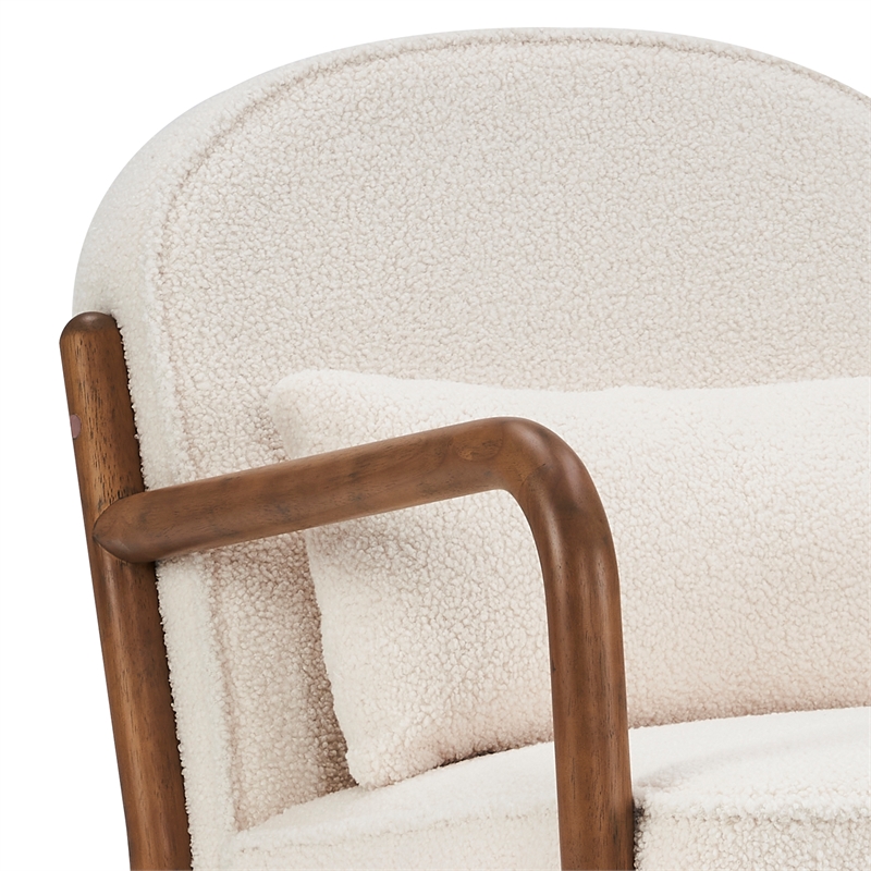 Pemberly Row Mid-Century Modern Boucle Fabric Accent Chair Fabric White Walnut