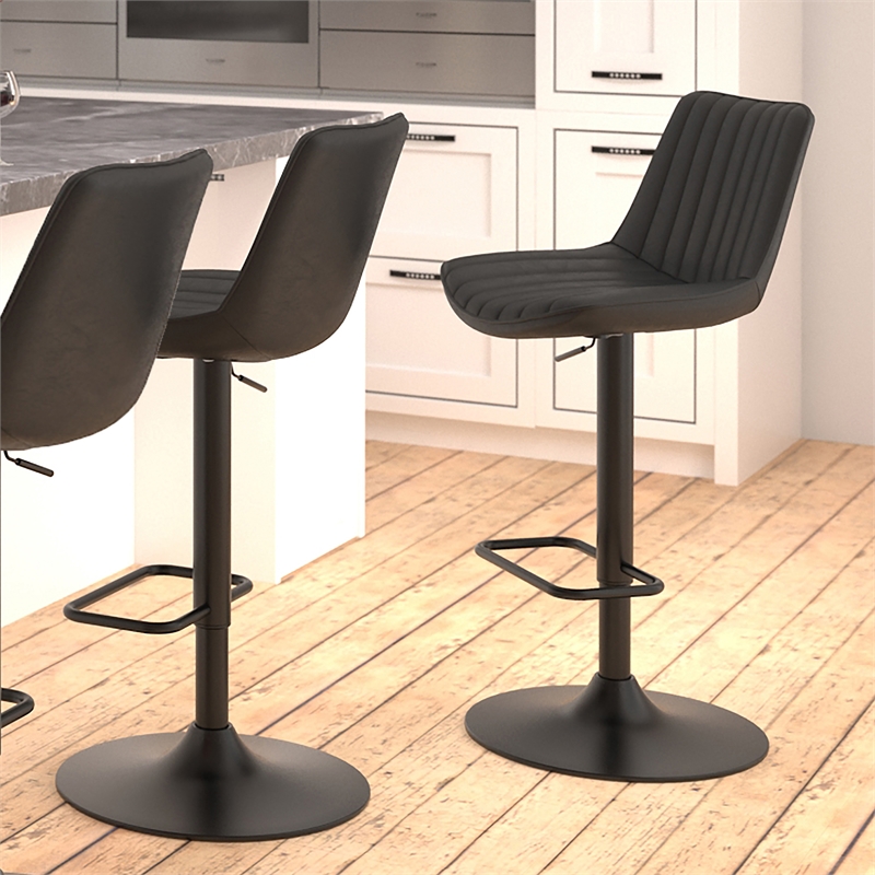 Pemberly Row Faux Leather Metal Adjustable AirLift Stool Set of 2 Black