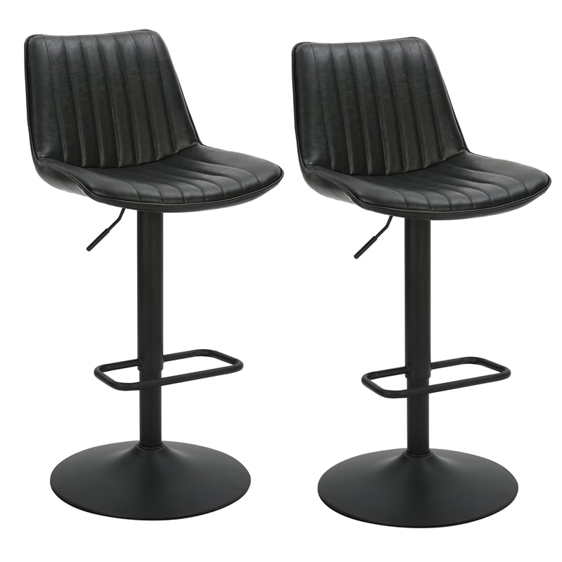 Pemberly Row Faux Leather Metal Adjustable AirLift Stool Set of 2 Black