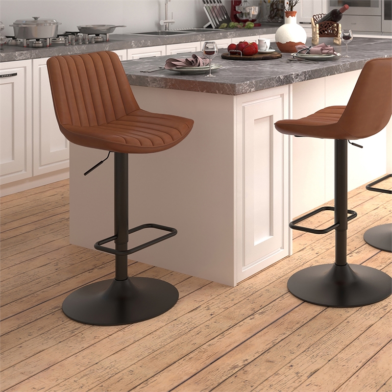Pemberly Row Faux Leather Metal Adjustable AirLift Stool Set of 2 Saddle Black