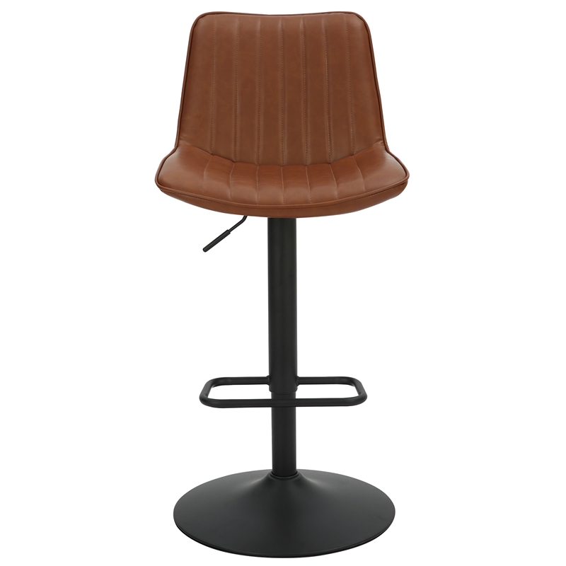Pemberly Row Faux Leather Metal Adjustable AirLift Stool Set of 2 Saddle Black