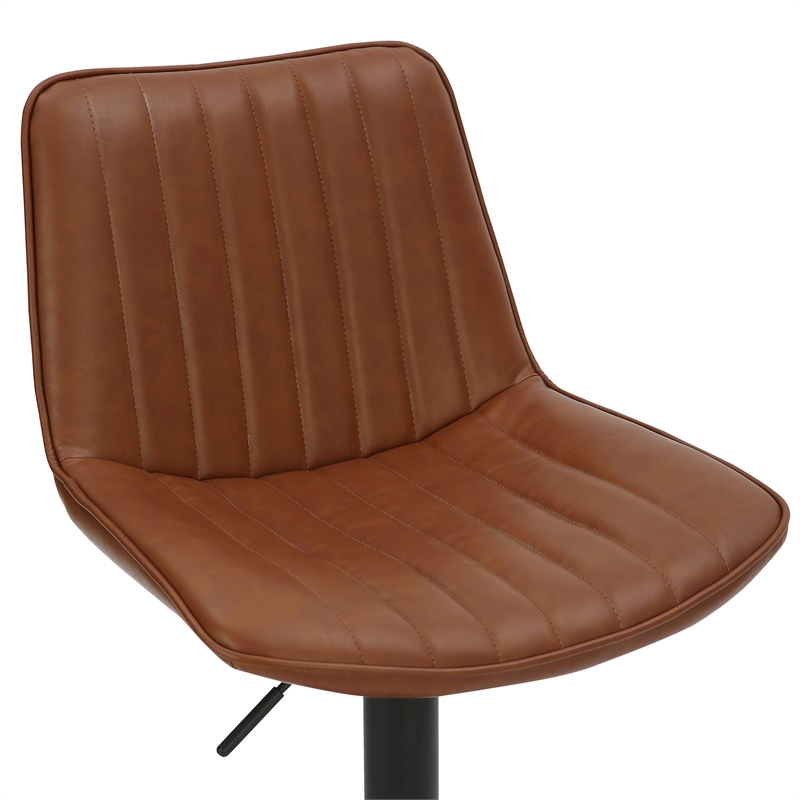 Pemberly Row Faux Leather Metal Adjustable AirLift Stool Set of 2 Saddle Black