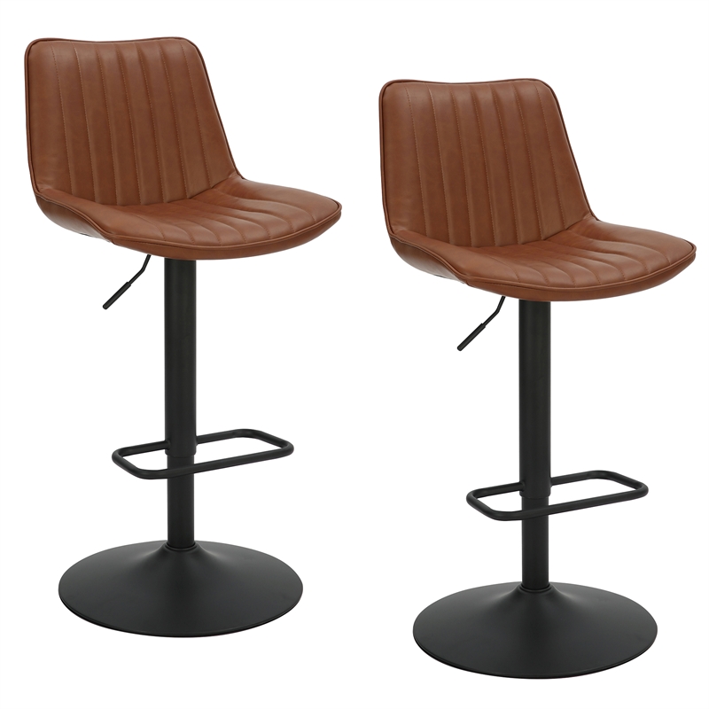 Pemberly Row Faux Leather Metal Adjustable AirLift Stool Set of 2 Saddle Black
