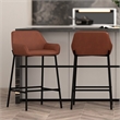 Pemberly Row Faux Leather Metal 26 Inches Counter Stool PU Set of 2 Saddle Black