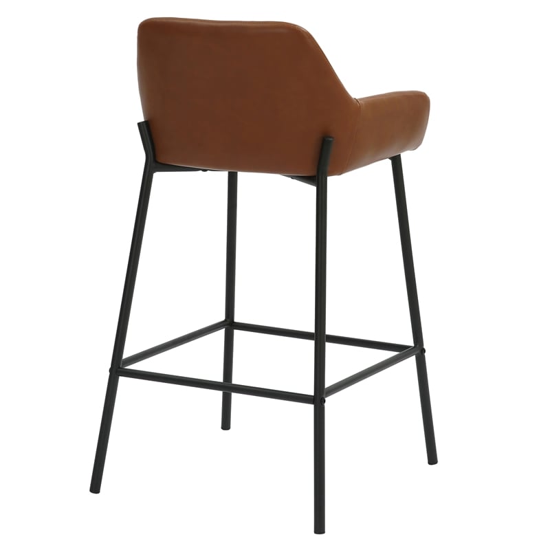 Pemberly Row Faux Leather Metal 26 Inches Counter Stool PU Set of 2 Saddle Black