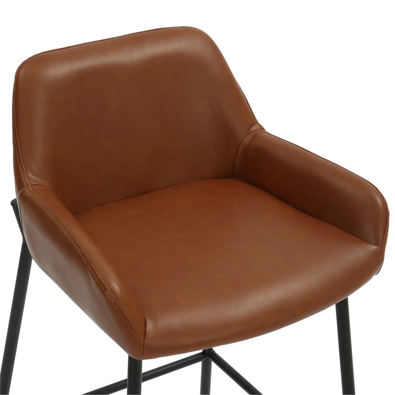 Pemberly Row Faux Leather Metal 26 Inches Counter Stool PU Set of 2 Saddle Black