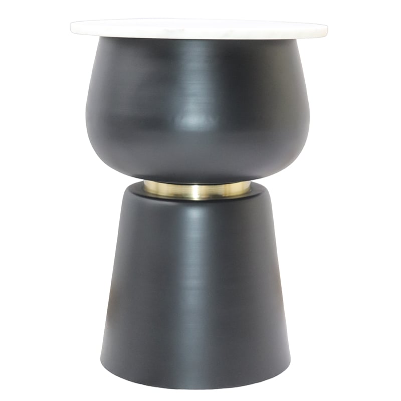 Pemberly Row Modern Marble Metal Accent Table Black White Gold