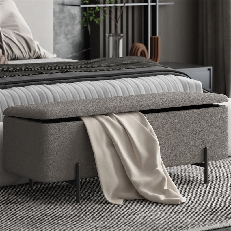 Pemberly Row Modern Fabric Metal Storage Ottoman Bench Gray Black