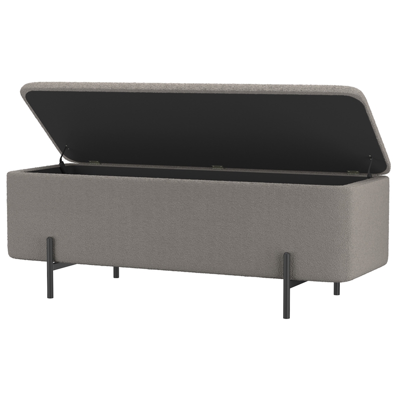 Pemberly Row Modern Fabric Metal Storage Ottoman Bench Gray Black