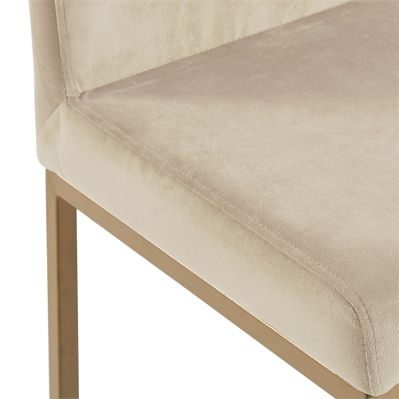 Pemberly Row Contemporary Velvet 26 Inche Counter Stool Set of 2 Beige Aged Gold