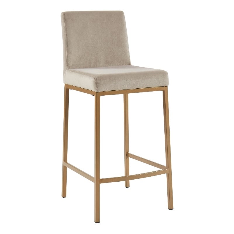 Pemberly Row Contemporary Velvet 26 Inche Counter Stool Set of 2 Beige Aged Gold