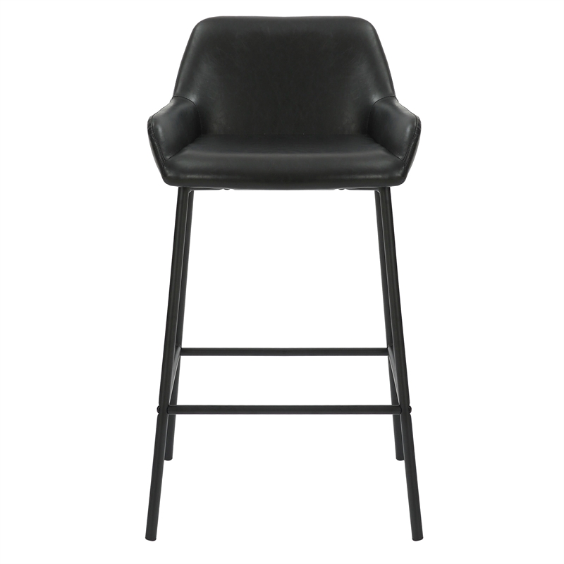 Pemberly Row FauxLeather Metal 26 Inche Counter Stool PU Set of 2 Black