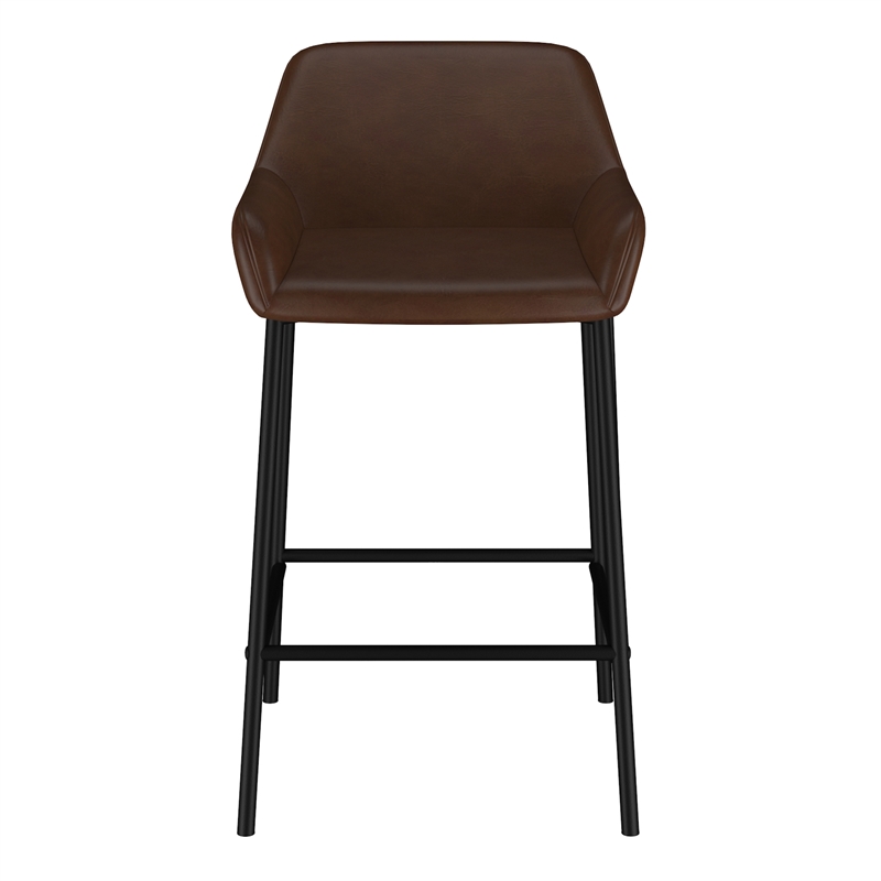 Pemberly Row Faux Leather Metal 26 Inche Counter Stool Set of 2 Brown Black