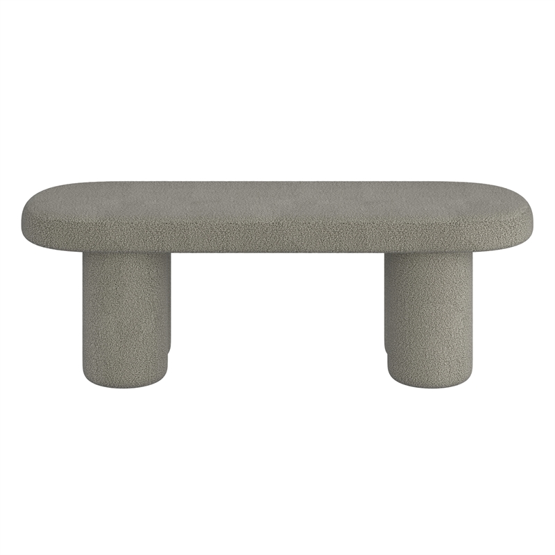 Pemberly Row Contemporary Boucle Fabric Oval Bench in Gray Finish