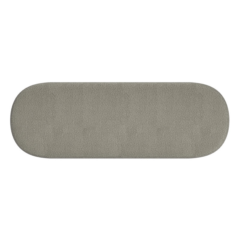 Pemberly Row Contemporary Boucle Fabric Oval Bench in Gray Finish