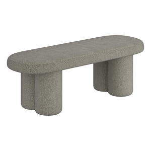 Pemberly Row Contemporary Boucle Fabric Oval Bench in Gray Finish