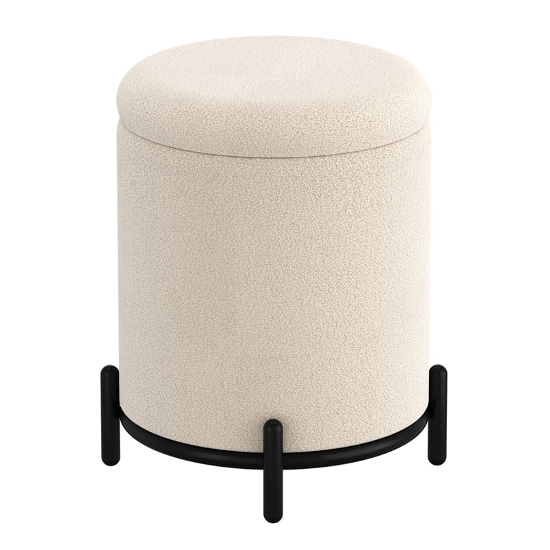 Pemberly Row Modern Boucle Fabric Round Storage Ottoman Cream and Black