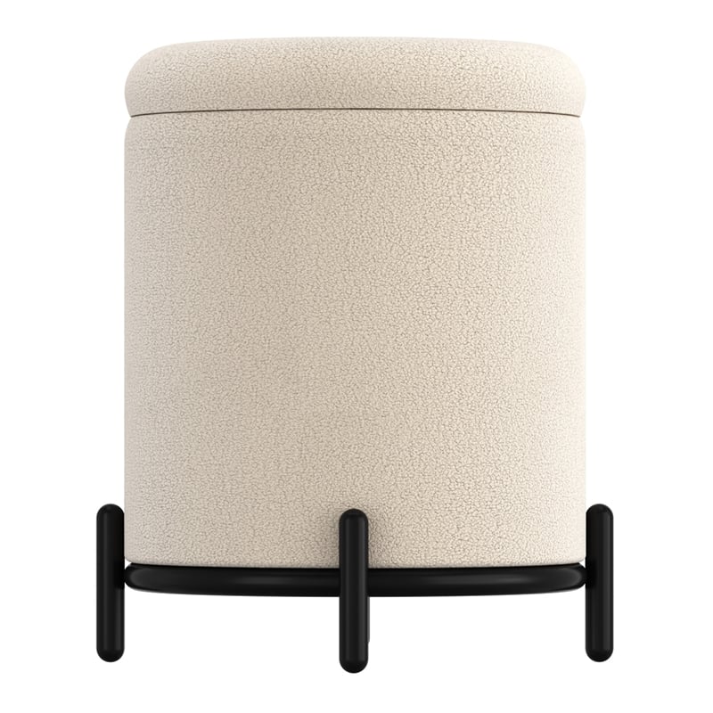 Pemberly Row Modern Boucle Fabric Round Storage Ottoman Cream and Black