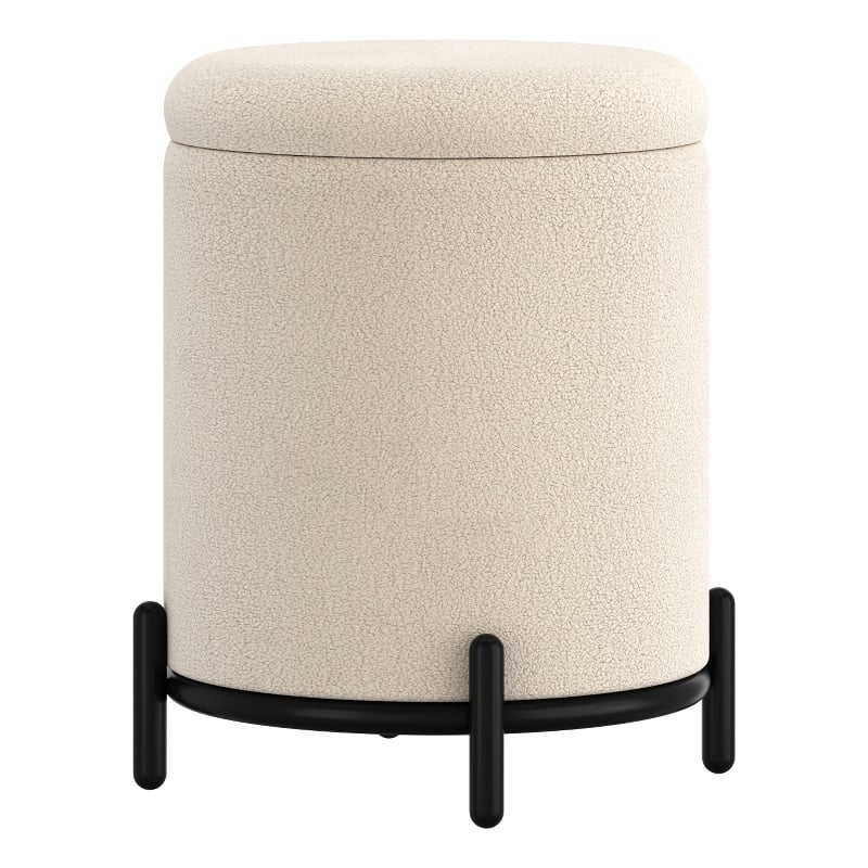 Pemberly Row Modern Boucle Fabric Round Storage Ottoman Cream and Black