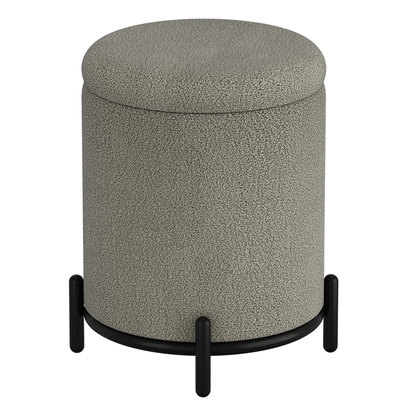 Pemberly Row Modern Boucle Fabric Round Storage Ottoman Gray and Black