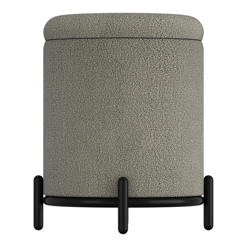 Pemberly Row Modern Boucle Fabric Round Storage Ottoman Gray and Black