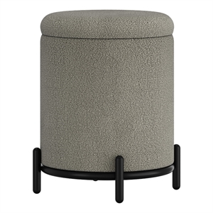 Pemberly Row Modern Boucle Fabric Round Storage Ottoman Gray and Black