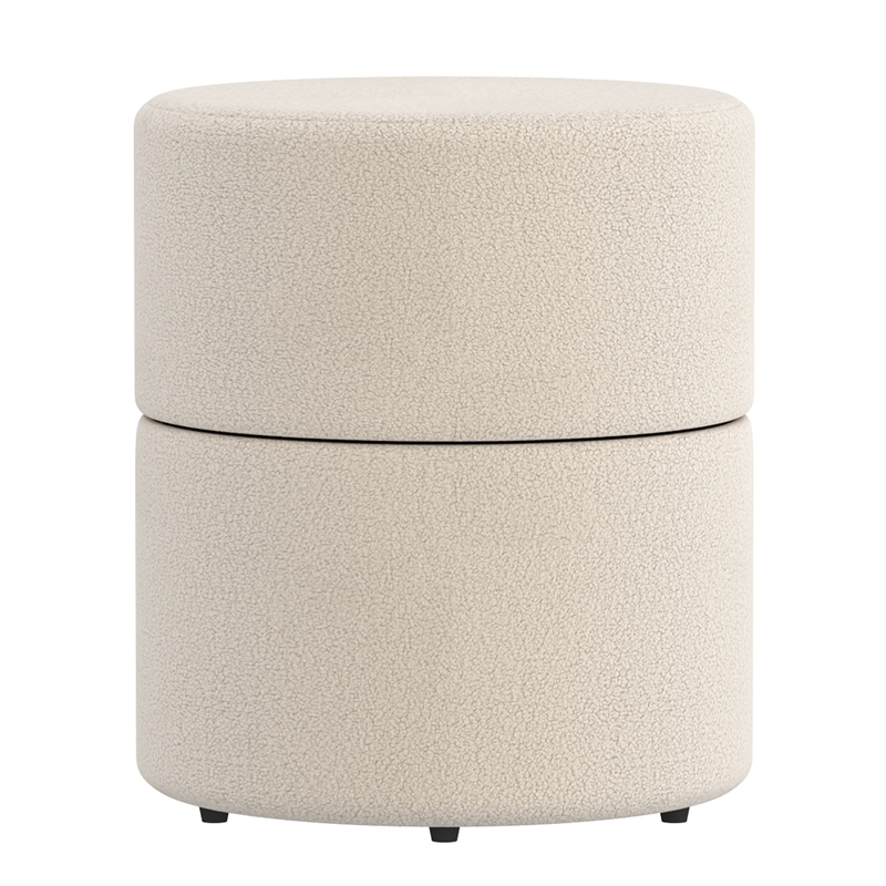 Pemberly Row Contemporary Boucle Fabric Round Ottoman in Cream