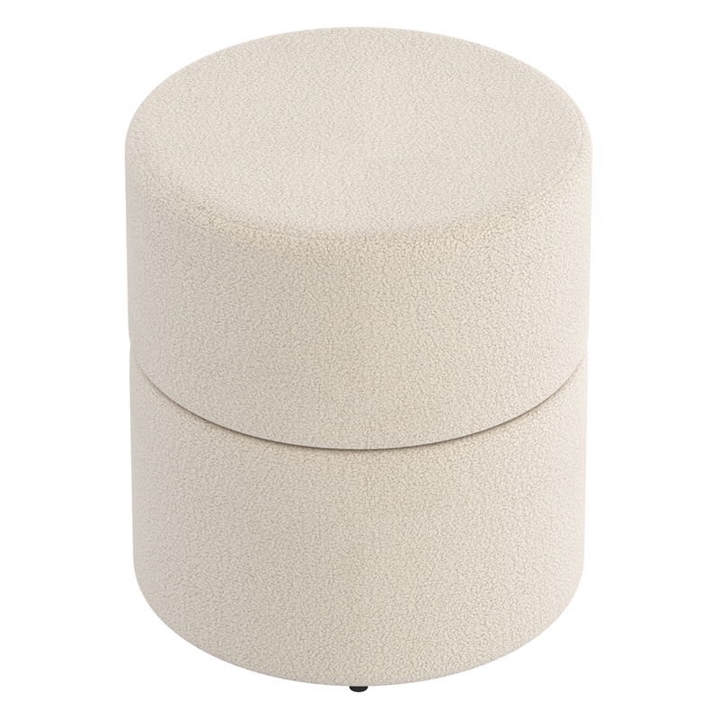 Pemberly Row Contemporary Boucle Fabric Round Ottoman in Cream