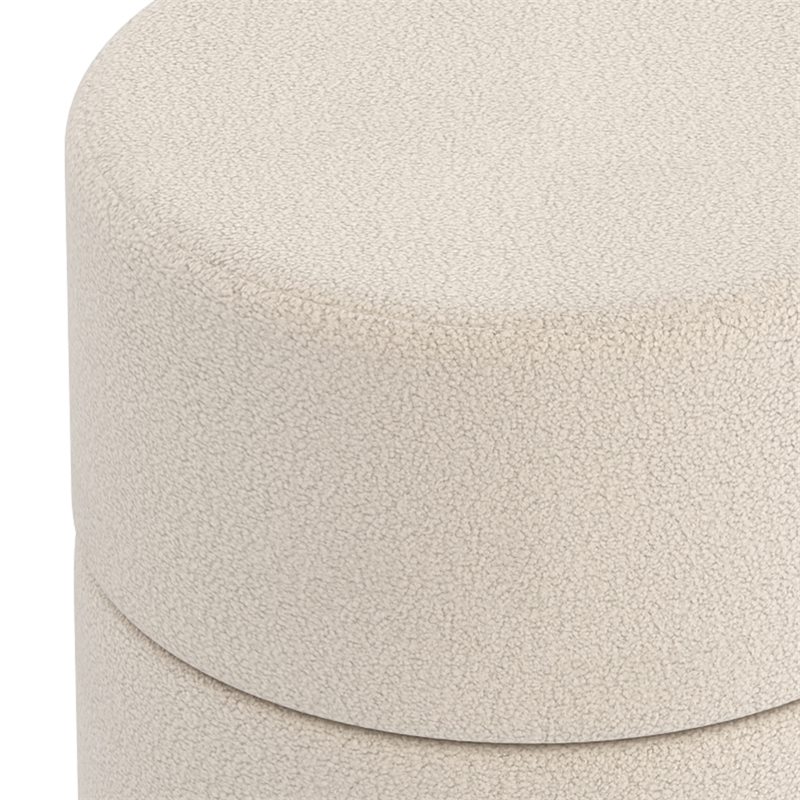 Pemberly Row Contemporary Boucle Fabric Round Ottoman in Cream