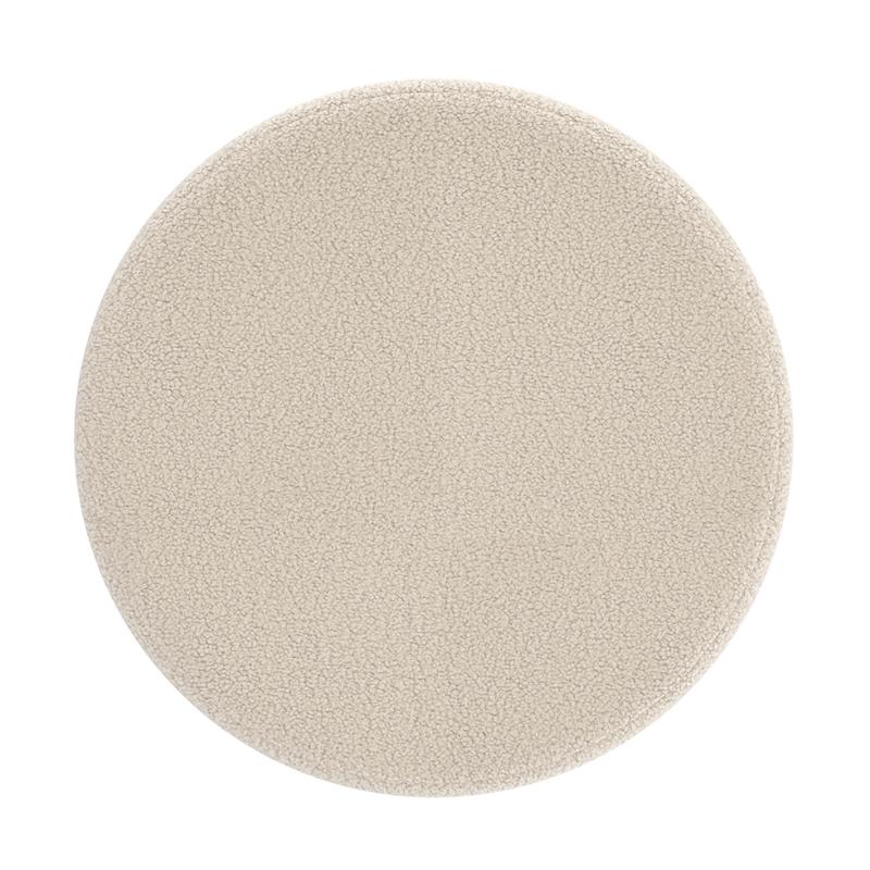Pemberly Row Contemporary Boucle Fabric Round Ottoman in Cream