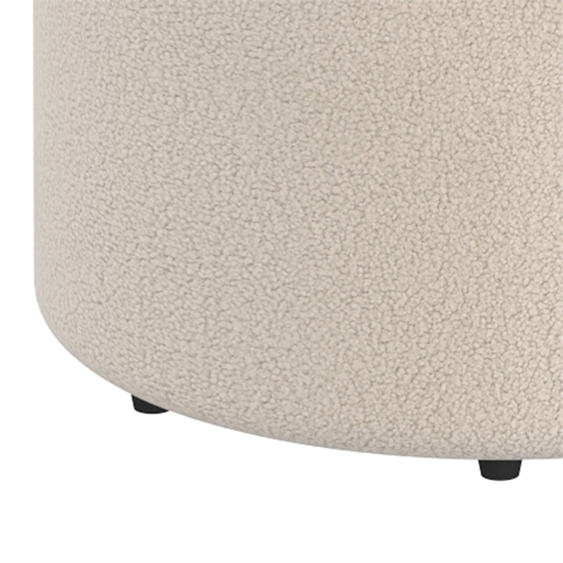 Pemberly Row Contemporary Boucle Fabric Round Ottoman in Cream