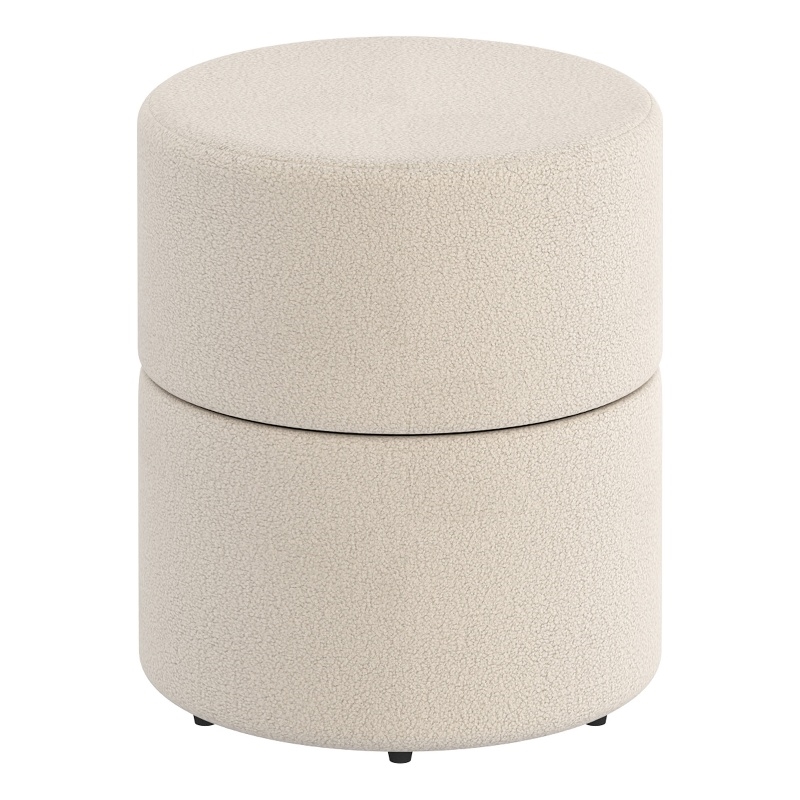 Pemberly Row Contemporary Boucle Fabric Round Ottoman in Cream