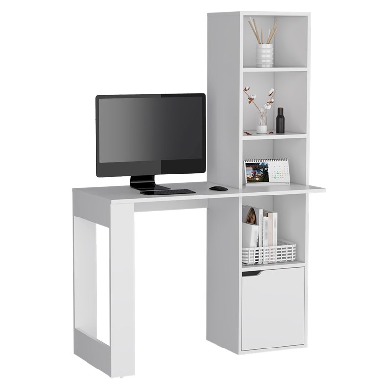 Pemberly Row Engineered Wood Writing Desk w/ Bookcase and Cabinet in White
