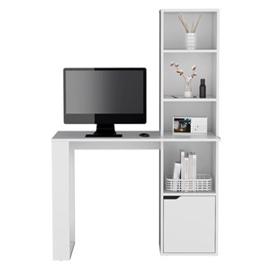 Pemberly Row Engineered Wood Writing Desk w/ Bookcase and Cabinet in White