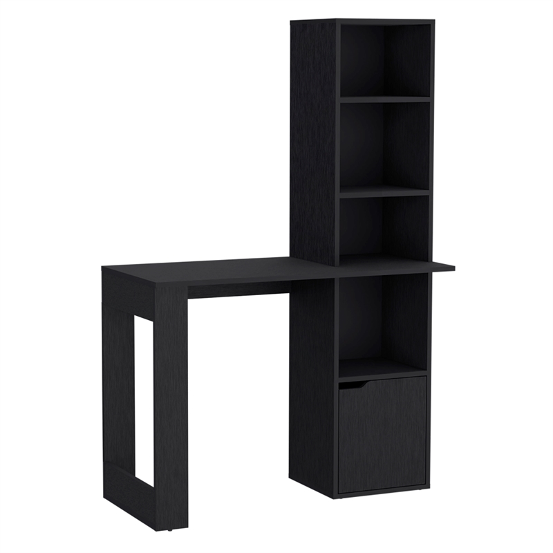 Pemberly Row Engineered Wood Writing Desk w/ Bookcase and Cabinet in Black