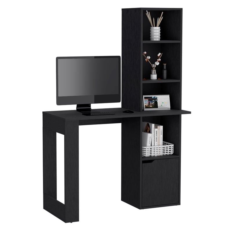 Pemberly Row Engineered Wood Writing Desk w/ Bookcase and Cabinet in Black