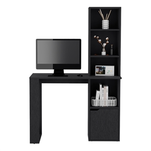 Pemberly Row Engineered Wood Writing Desk w/ Bookcase and Cabinet in Black