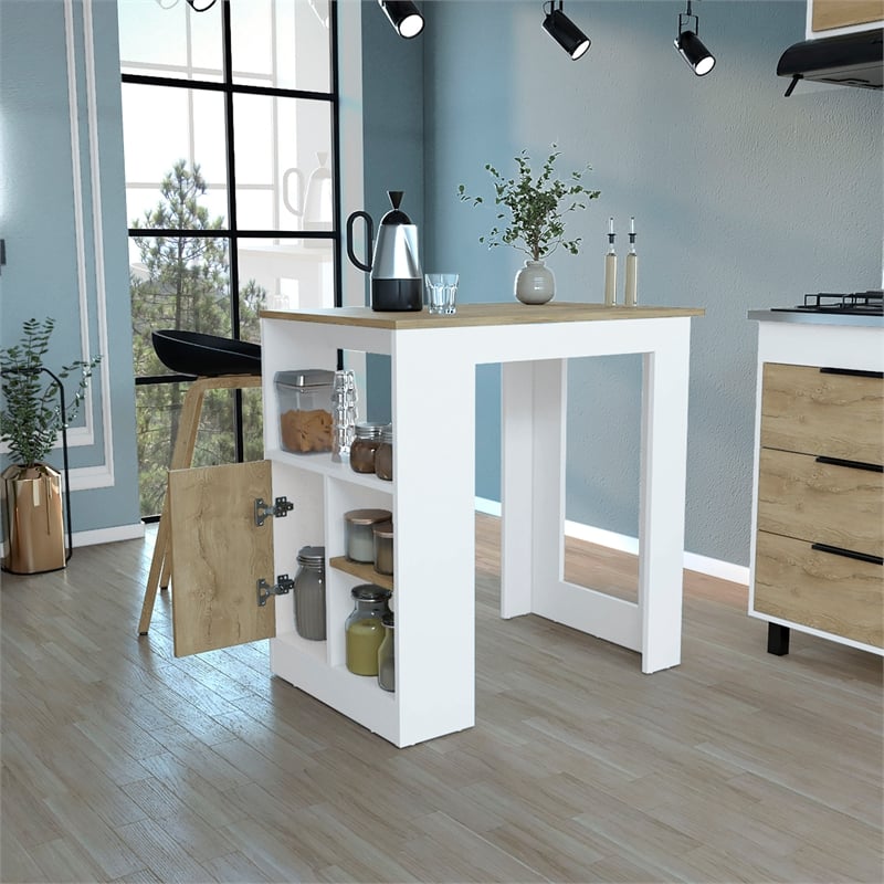 Pemberly Row Engineered Wood Kitchen Island with Side Shelves in White