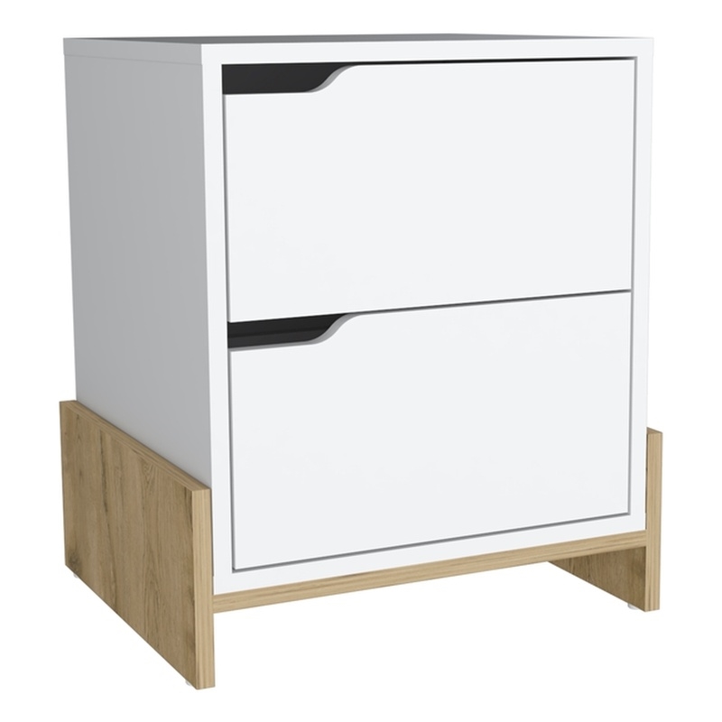 Pemberly Row 2-Drawer Engineered Wood Nightstand in White/Natural