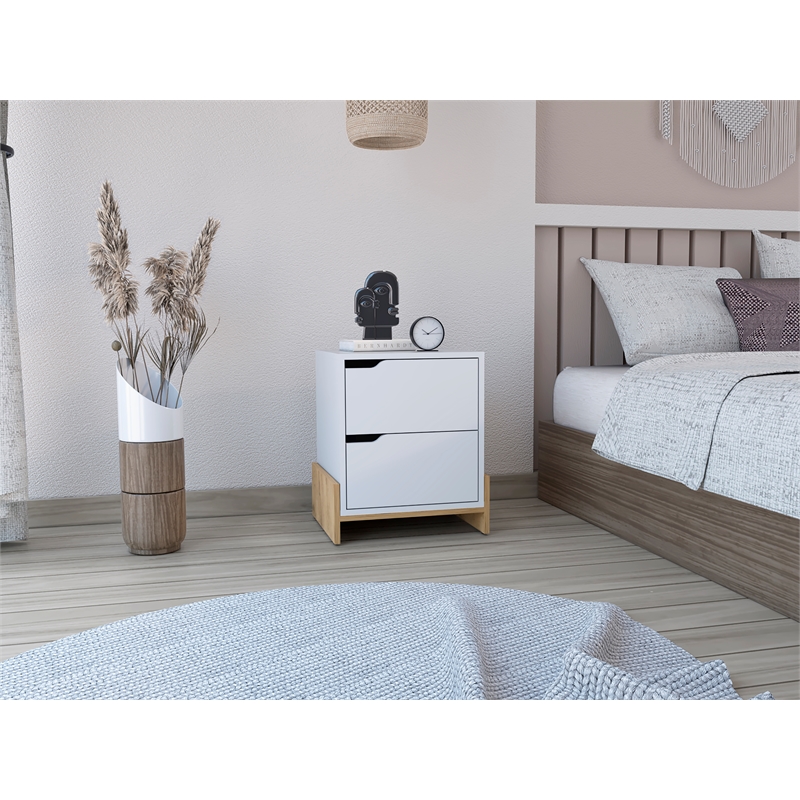 Pemberly Row 2-Drawer Engineered Wood Nightstand in White/Natural